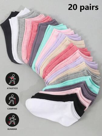 10/20 pares de calcetines de tobillo multicolor aleatorios, calcetines de mujer, adecuados para todas las estaciones, casuales y de moda, casuales y versátiles. 40 piezas/30 piezas/24 piezas/20 piezas/18 piezas/12 piezas/10 piezas/6 piezas/2 piezas