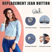 3pcs Snap Tack Buttons For Loose Jeans, No Sewing And No Tools Instant Replacement Adjustable Metal Jeans Buttons, Reusable Jeans Buttons, Random Style Metal Buttons, Unisex, Jeans Buttons, Waist Buttons, Jeans, Pants, Collar Buttons, Valentine's Day, Wedding, Autumn Birthday Decor - Silver - View 2