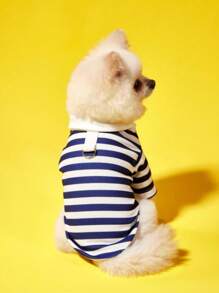 宠物、猫、狗、狗衣服、幼犬、吉娃娃狗衣服、猫咪用品、宠物服装、狗条纹衬衫、遛猫服装、宠物衬衫 - 藍色 - 查看 4