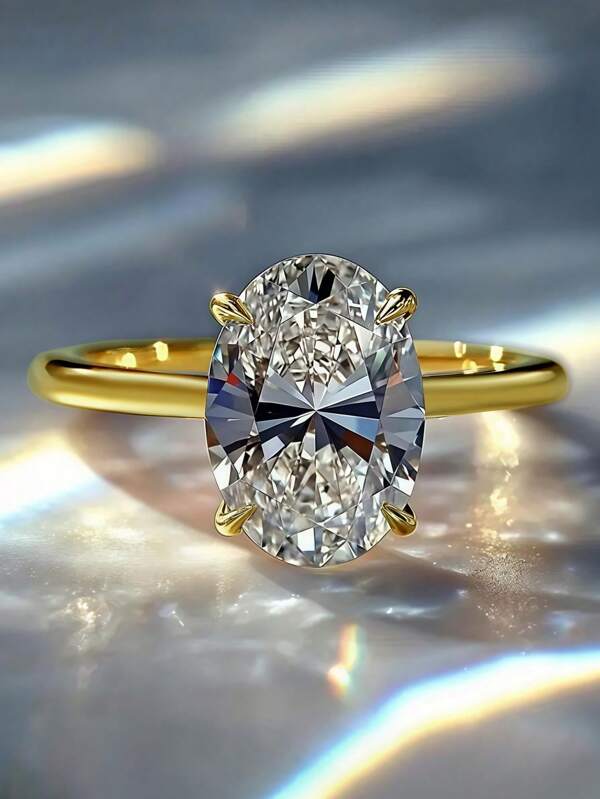 1 Stück moderner ovaler kubischer Zirkonia Dekor Kupferring, geeignet für den täglichen Gebrauch von Frauen, Hochzeit, Party, Verlobungsschmuck, Valentinstag Geschenk