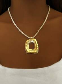 1 件简约不对称几何吊坠扭绳项链，适合女性日常、度假、派对佩戴 - 彩色 - 查看 1