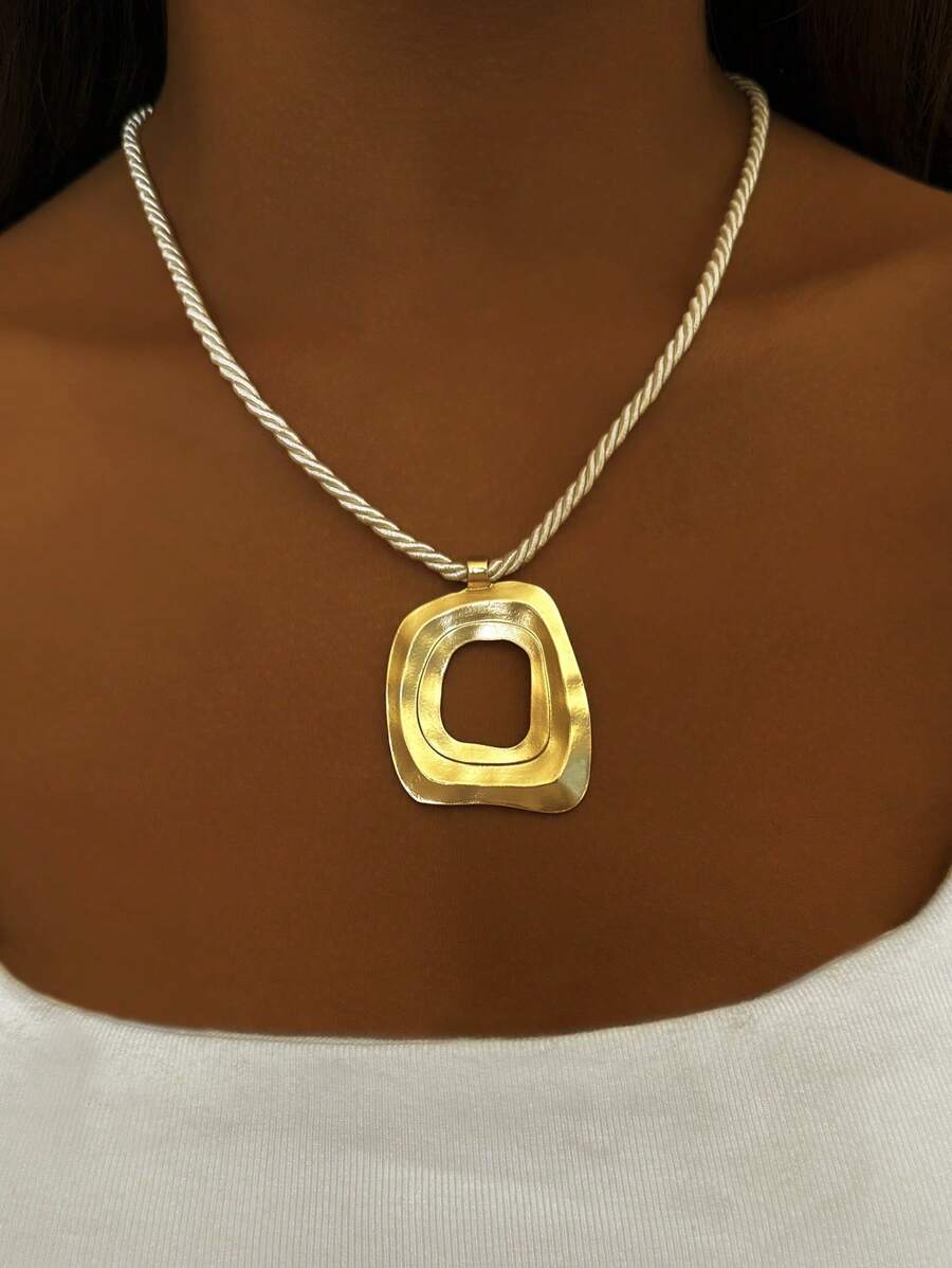 1 件简约不对称几何吊坠扭绳项链，适合女性日常、度假、派对佩戴 - 彩色 - 查看 1