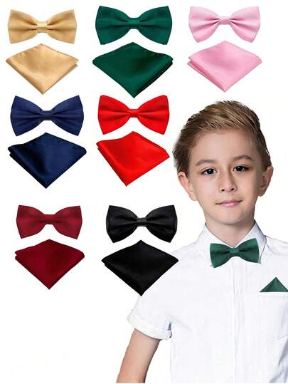 Conjunto de corbata de moño preanudado y pañuelo de bolsillo para niño - Accesorio ajustable, adecuado para ocasiones formales