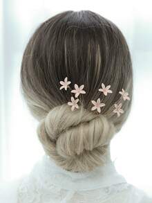 3PCS Soft Pink Handmade Ceramic Clay Flower Simple Hairpin, Suitable For Wedding, Daily Versatile Summer Hair Accessories - Pink - View 2