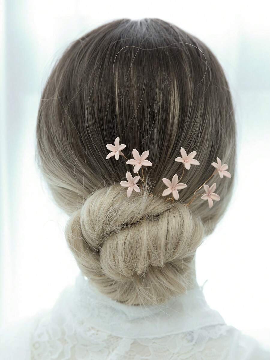 3PCS Soft Pink Handmade Ceramic Clay Flower Simple Hairpin, Suitable For Wedding, Daily Versatile Summer Hair Accessories