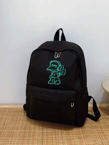 1 pieza Mochila de unicolor y moda, mochila casual de gran capacidad para hombres y mujeres - Negro - Ver 3
