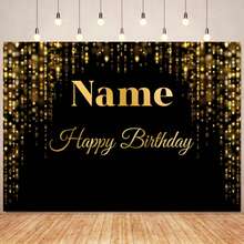 Black & Gold Glitter Polka Dot Gold Crown "Happy Birthday" Personalized Name Design Birthday Party Cake Table Decor Backdrop, Vinyl Photography Prop ,Travel Organizer - Unreal Gold - View 3