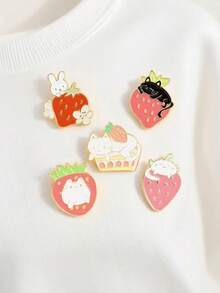 Set de 5 broches de conejo con fresa de aleación de zinc esmaltada, accesorios de broche versátiles como regalo - Multicolor (juego de 5 piezas) - Ver 3