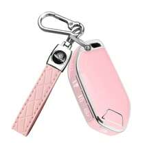 For Kia Key Fob CoverSoft TPU 360°Car Key Case Protector With Leather Keychain Compatible With Kia Telluride 2023 2024 5 Buttons Smart Key Pink