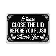 Bathroom Humor Please Close The Lid Before You Flush Vintage Toilet Metal Sign Print Aesthetic Room Decoration For Home Bedroom Kitchen Bar Dorm Bathroom Wall Decor 8 X 12 Inch - 黑色 - 查看 1