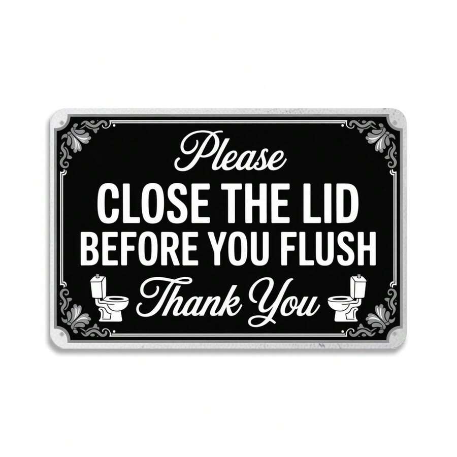 Bathroom Humor Please Close The Lid Before You Flush Vintage Toilet Metal Sign Print Aesthetic Room Decoration For Home Bedroom Kitchen Bar Dorm Bathroom Wall Decor 8 X 12 Inch - 黑色 - 查看 1
