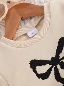 2pcs Baby Girls' Cute Bow Printed Sweatshirt And Pants Set, Casual And Fashionable Outfit For Daily, Outdoor, Commuting, School, Holiday And Photo Shooting, Suitable For Spring And Autumn