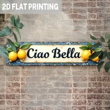 1pc, 2D Flat, Country Style Ciao Bella Lemon Metal Sign - Italian Farmhouse Wall Decor With Blue Floral Background, Vintage Kitchen And Living Room Art, 3. 93x 15.. 74inch , No Electricity Required, Lemon Home Decor, Decorative Floral Embellishment, Durable Outdoor Art, 2D Flat - Multicolor - View 3