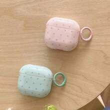 Pink Polka Dot Simple Design Earphone Case + Hanging Ring Set Compatible With Apple Pro3/ Pro2/ Pro/ 4/ 3/ 2 - Hồng - Xem 3