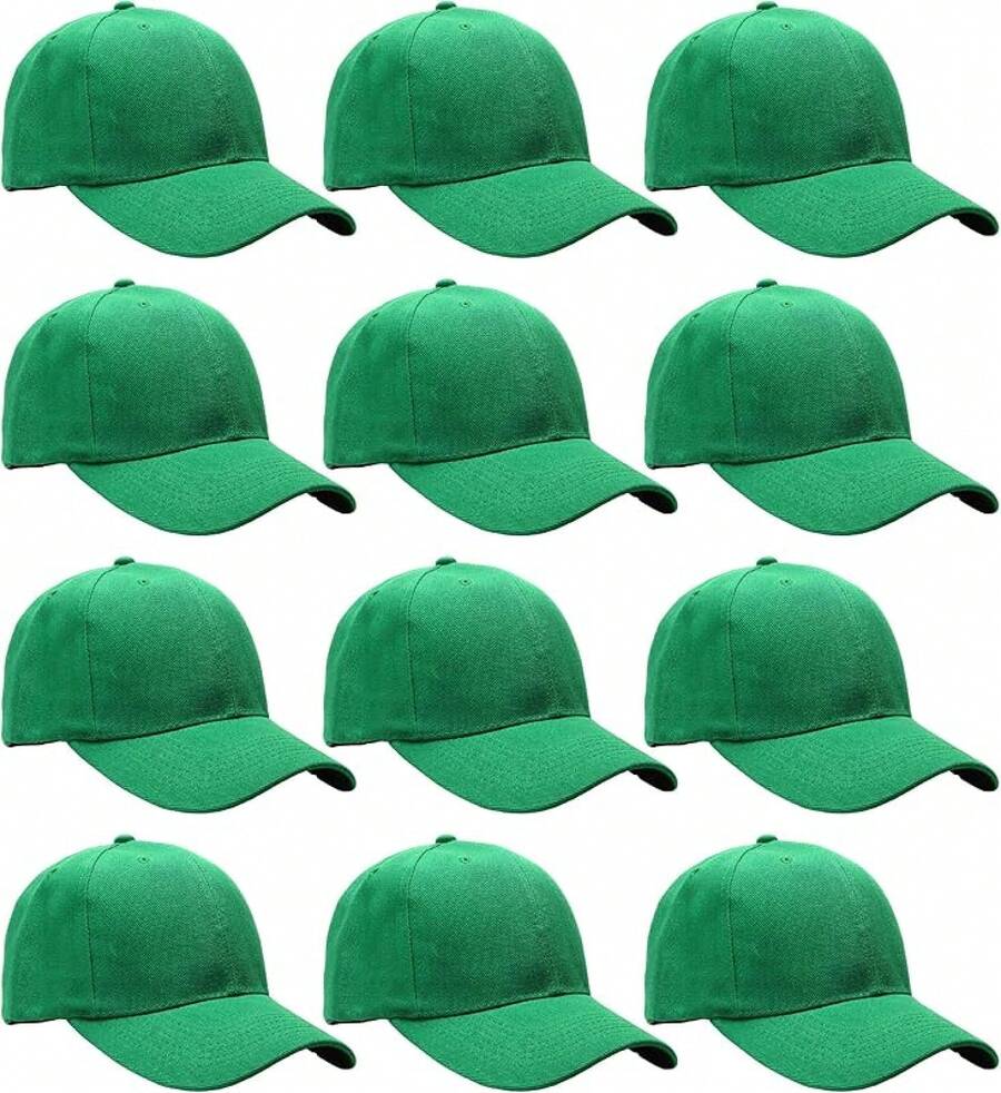 Bulk Lot 12-Pack Adjustable Size Plain Blank Solid Color Baseball Caps - Kelly Green - View 1