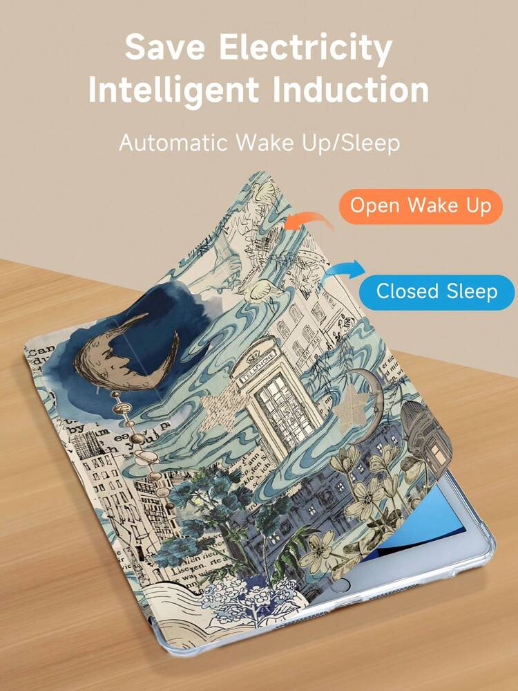 平板电脑保护套适用于 iPad Air 4/5 10.9 英寸、iPad 7/8/9/10.2 英寸、蓝调梦幻城市月夜拼贴图案、iPad 10 代、兼容 Kindle Paperwhite 第 12 代 2024、Kindle（第 11 代）2022 年发布、兼容 Galaxy Tab S6 Lite 10.4 英寸、保护套具有自动睡眠/唤醒功能 - 彩色 - 查看 4