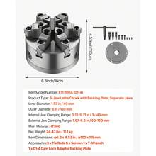 6-Jaw Lathe Chuck, 6 Inch (160 Mm), Self-Centering Chuck With D1-4 Cam Lock Backing Plate, 0.12-5.71 In (3-145 Mm) Clamping Range With T-Wrench Screws, HT300 Material, For Wood Metal Lathe - 銀色 - 查看 7