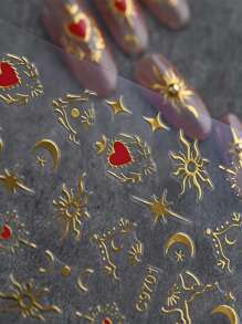 1 张 3D 烫金心形美甲贴纸，1 件 Y2K 全息星星太阳滑块星光 DIY 贴花美甲装饰情人节美甲装饰 - 彩色 - 查看 4