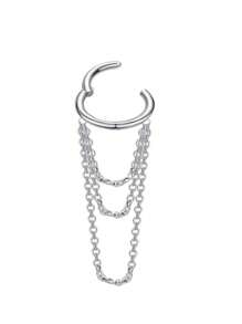 不锈钢耳骨耳环 8 毫米耳轮穿孔饰品 带链条 防过敏铰链式