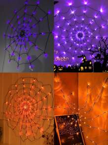 1 件恐怖万圣节 LED 蜘蛛网灯 - 70 个灯泡，8 种模式，USB 供电，适合室内派对和装饰（不含蜘蛛） - 黑色 - 查看 12