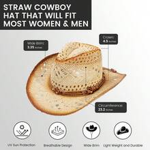 Breezy Summer Style ✨Lightweight & Breathable | Chic Woven Patterns | UV-Shading Wide Brim,Sweat-Proof Inner Band + Statement Hat Band For Comfort & Flair!Perfect For Casual Wear Or Costume Looks-Add Effortless Charm! - 布朗2 - 查看 4