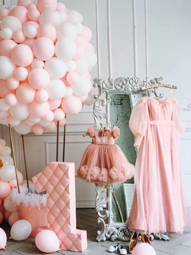 Vestido elegante de fiesta de Navidad con mangas cortas y volantes de tul con flores 3D en rosa para niñas, vestido de princesa adecuado para la fiesta del 1er cumpleaños de la bebé, boda, Acción de Gracias - Rosa - Añade 9