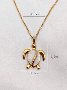1 Stück 18K vergoldete Edelstahl Boho Weiß Schildkröte Öltropfen Anhänger Halskette, Hawaii Meereslebewesen Strand Urlaub Choker