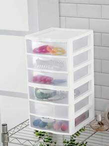 SPEIN Clear Plastic 3-Drawer Storage Bin - 8.5"L X 7.25"W X 6.875"H, White Frame, Stackable Desktop Organizer, See-Through Drawers For Cosmetics, Office Supplies, Crafts, 2 Pack