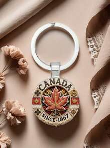 1pc Vintage Canadian Maple Leaf Keychain - Retro Floral Gear Design, Symbolizing Canada Since 1867 - Cultural For Canadian Enthusiasts, International Students And Returnees Car Accessories Cute Goth Y2k Halloween Accessories Teachers Day Christmas Gift Ideas Bag Accessories Lanyards With Id Holder Car Accessories Bag Charms
