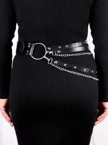 1 件女士加大码性感黑色腰带链，哥特式束腰带，带铆钉和流苏，适合日常、通勤、音乐节、万圣节派对、秋季庆典、万圣节 - 黑色 - 查看 3