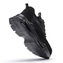 女士安全鞋，大网眼透气，钢头，防砸，防刺穿，柔软轻便的EVA鞋底，时尚功能性工作鞋 - 黑色 - 查看 7