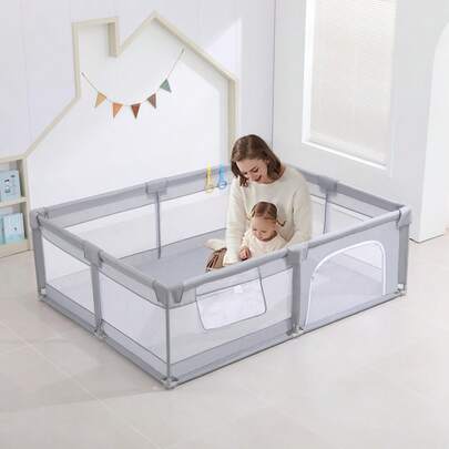 Baby Laufgitter Grau Laufgitter für Babys und Kleinkinder, Sicher anschmiegsicher, Kleiner Babyspielplatz mit Anti-Rutsch-Basis
