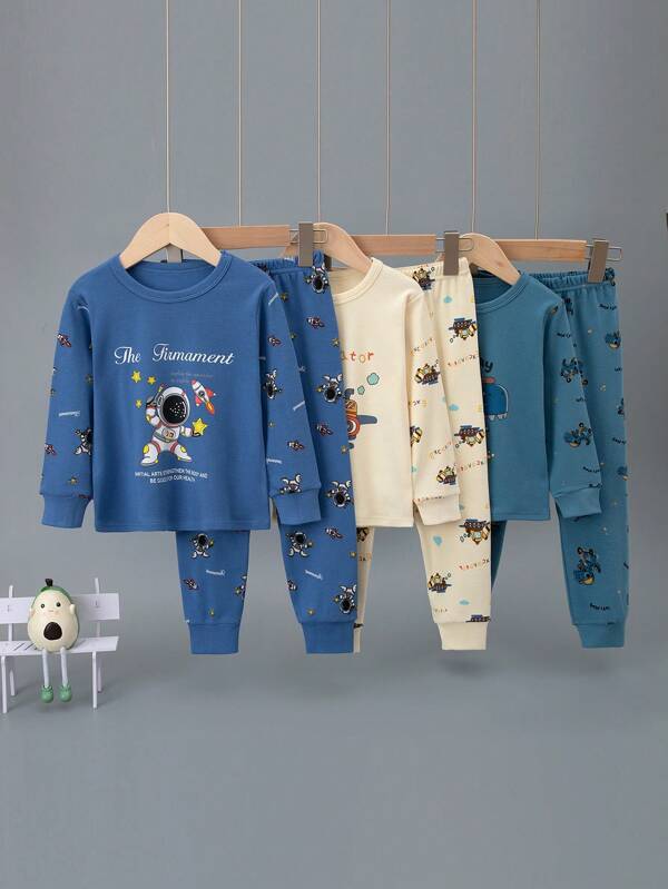 6 قطع/مجموعة ملابس داخلية حرارية من القطن بطباعة كرتونية للأولاد، طقم ملابس علوية كم طويل وبنطلون بطباعة ديناصور، رائد فضاء، حفار، بيجامة جميلة
