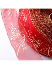 Nastro decorativo natalizio stampato in stile coreano, colore rosso dorato, dimensioni 6,3 x 200 cm, decorazione per albero di Natale, decorazione per la casa, decorazione natalizia per la stanza, decorazione invernale