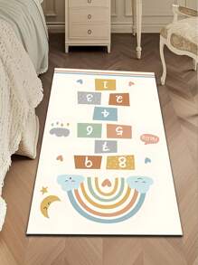 1 pieza Alfombra minimalista moderna y acogedora para habitación infantil, alfombra de gateo con juego de rayuela, decoración para área de juego de niños, diseño de arcoíris, esquema de color de dopamina, adecuada para decoración de habitación infantil, alfombra decorativa de moda, alfombra de alta gama para sala de estar, alfombra decorativa de nicho, ambientación decorativa creativa, adecuada para alfombra de decoración temática, alfombra para sala de estar, alfombra, alfombra mullida, alfombra peluda, alfombra de otoño/invierno, alfombra gruesa/mullida