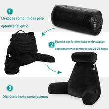 FELIN Almohada de lectura grande, almohada con funda de terciopelo para adultos, adolescentes y niños; soporte lumbar, siéntese en la cama para eliminar el reflujo, resistente a las manchas, funda removible - Negro - Ver 6