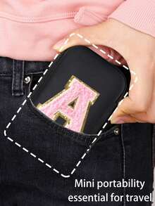 便携式 CCD 相机保护套，粉色字母 A-Z 毛巾刺绣，紧凑设计，防水材质，非常适合户外摄影爱好者和旅行者充电器盒，办公室必备数码包电缆相机包电子数据线整理器存储，钱包式移动电源盖旅行相机包，女士男士礼物，教师必备用品，防水轻便大容量便携式配件，适合暑假旅行，户外活动旅行必需品