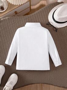 年轻男孩简约经典纯色学院风长袖衬衫 - 白色 - 查看 2