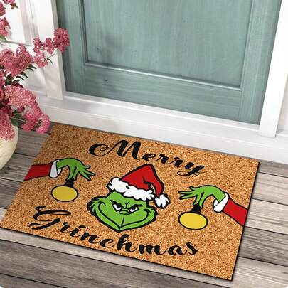 Zerbino natalizio con , tappetino d'ingresso verde e peloso del mostro delle feste, decorazione natalizia, regalo