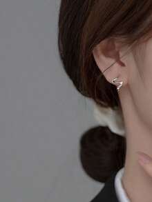 1 对 S925 纯银复古波浪图案简约优雅不对称环形耳环，适合女士 - 波浪紋 - 查看 3