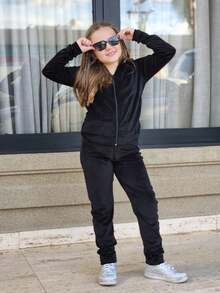 Girls' Cold Weather Set With Velvet Hood Girls' Clothing Black - màu đen - Xem 3