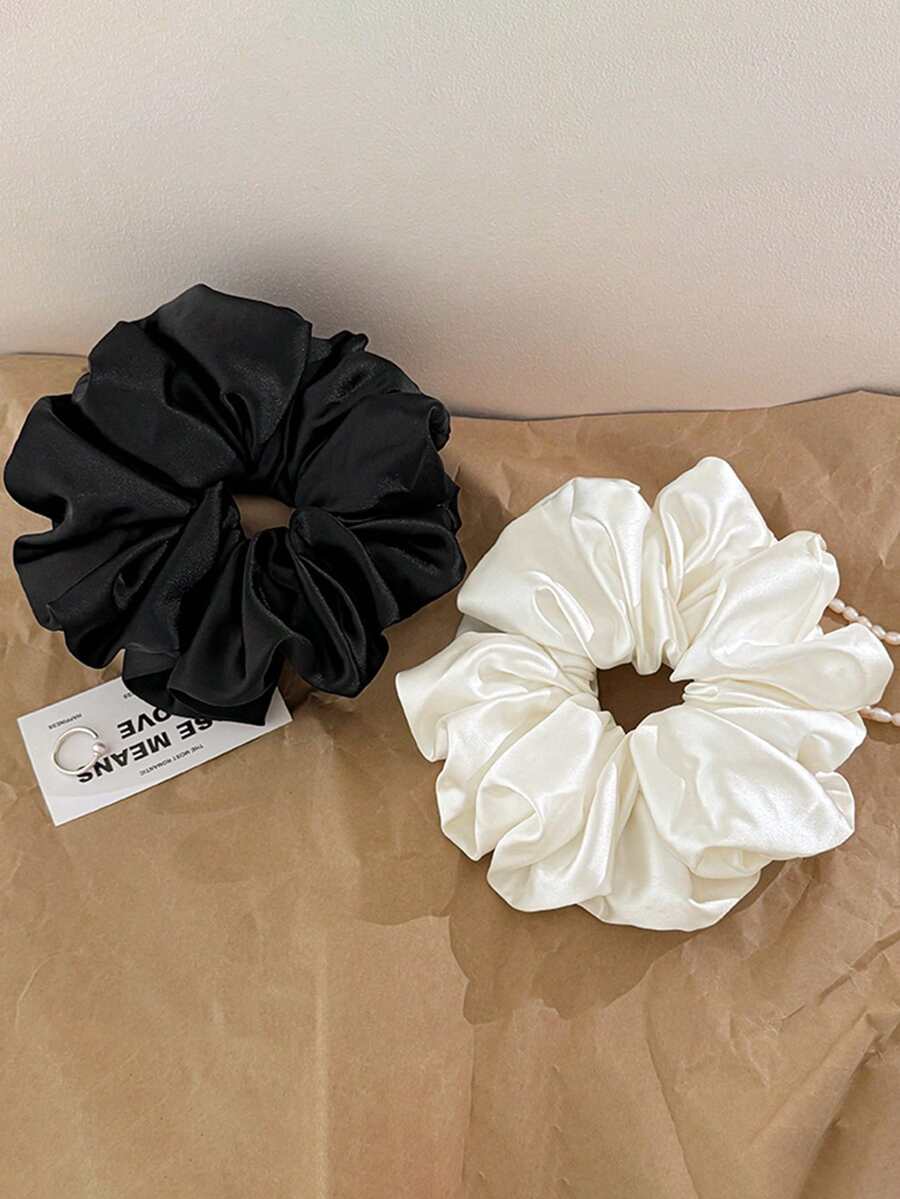 2个/1个 女士15.3厘米/6.02英寸丝滑缎面黑白超大号发圈，时尚百搭高端优雅简约纯色发绳，适合日常、休闲、派对、通勤、海滩等场合，可打造马尾辫、发髻等发型，也可用于洗脸、化妆等场合，是服装搭配、发饰、发圈、发绳、运动、居家美容、女性配饰、家居、健身、女性配饰、头部配饰、弹力发带、橡皮筋发圈等。 - 彩色 - 查看 1