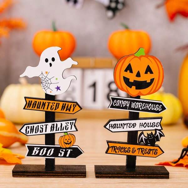 Decoración de madera con letras de calabaza de Halloween, nueva decoración de mesa para fiesta espeluznante, soporte para exhibición de árbol de calavera y fantasma
