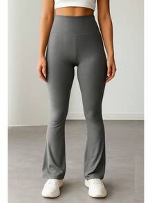 WOLFOX High Waisted Flare Ballerina Pants In Suplex Polyester, Fitness Or Casual - Xám - Xem 2