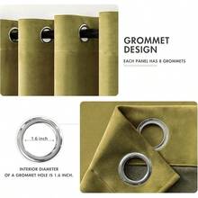 2 Panels Blackout Curtains Solid Soft Grommet Mustard Yellow Thermal Insulated Soundproof Room Darkening Curtains/Drapes/Panels Fall Living Room Bedroom 52 X 90 Inch - 苔綠色 - 查看 3
