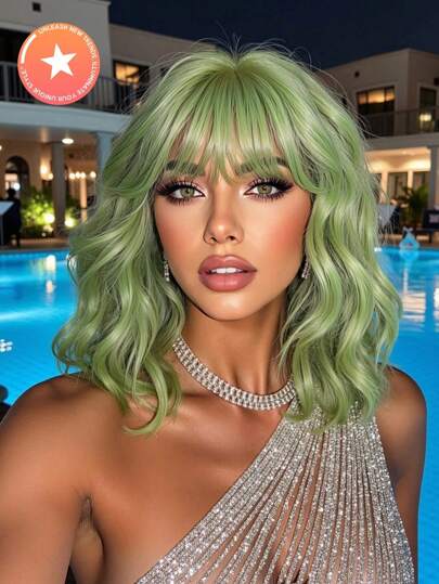 12 tums flerfärgad kort lockig lugg syntetisk peruk, naturlig och moderiktig, lämplig för kvinnors vardag, fest, jul och andra tillfällen