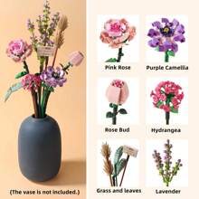 1 Box Miniature Building Blocks Artificial Flowers Bundle Diy Unique Decor For Home, Plant Series, Suitable As Home Decoration, Girlfriend's Gift, Mother's Day Gift, Birthday Gift, Toy, Lavender And Pink Rose Room Decoration