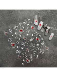 1 张 3D 烫金心形美甲贴纸，1 件 Y2K 全息星星太阳滑块星光 DIY 贴花美甲装饰情人节美甲装饰 - 彩色 - 查看 14