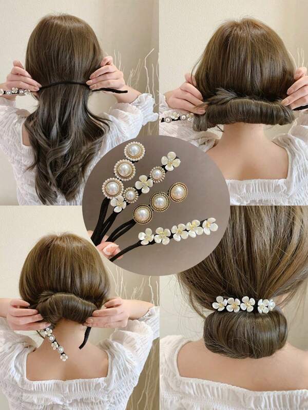 1pc Elegant Pearl Hair Curler, Pearl Decorated Hair Band - Chic Bracelets And Headbands, Suitable For Teenagers And Adults, Fashionable Faux Pearl Headbands, Suitable For Women And Women, Create Fluffy Buns, The Number Of Pearls Is Not Fixed (1 Piece Minimum),Beach Outfit,Beach Hair Flower Accessories,Beach Vacation Hair Ties Ponytail Holders Hair Elastics Hair Rubber Bands Scrunchies Hair Rope Elastic Hair Tie Christmas For Holiday Gift Giving