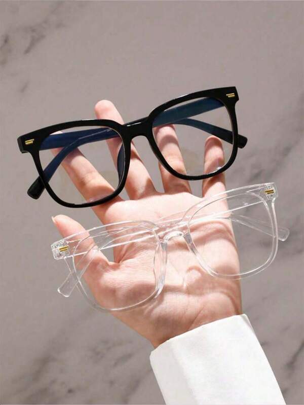 1/2pcs Women Transparent Square PC Frame Simple Personality Plain Glass, Suitable For Daily Outfit